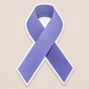 A purple colored ribbon - the symbol of Alzheimer's awareness and support